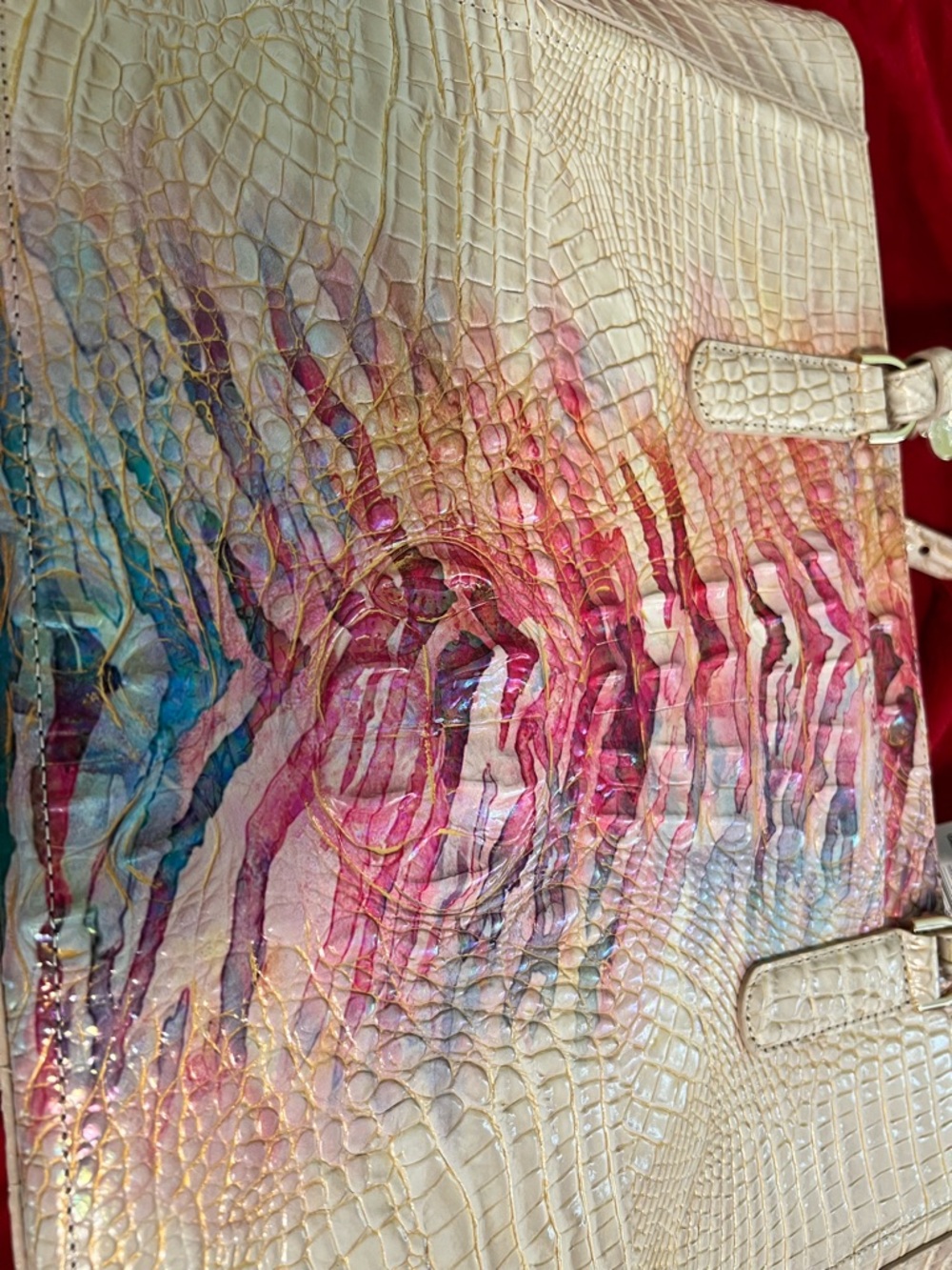 Brahmin Cream Shoulder Tote with Pink & Multicolor Watercolor Accent - Picture 6 of 9